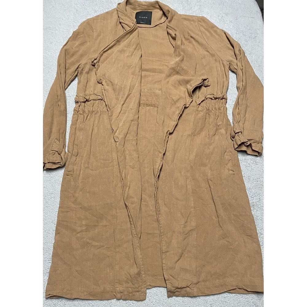 Elodie Cardigan Women's Small Brown Duster Linen Rayon Open Lagenlook Loose